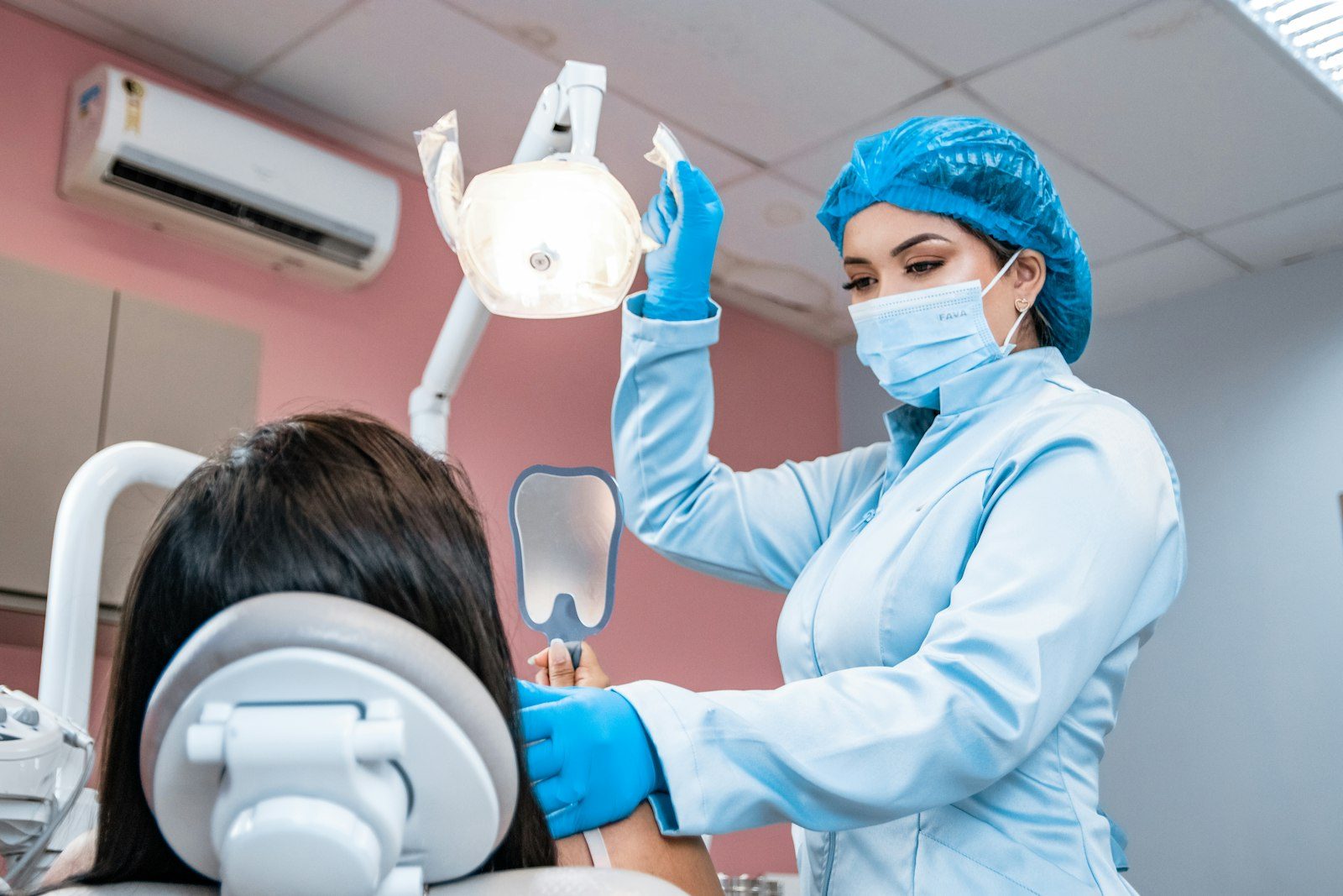 Dentist checking a patient before treatment